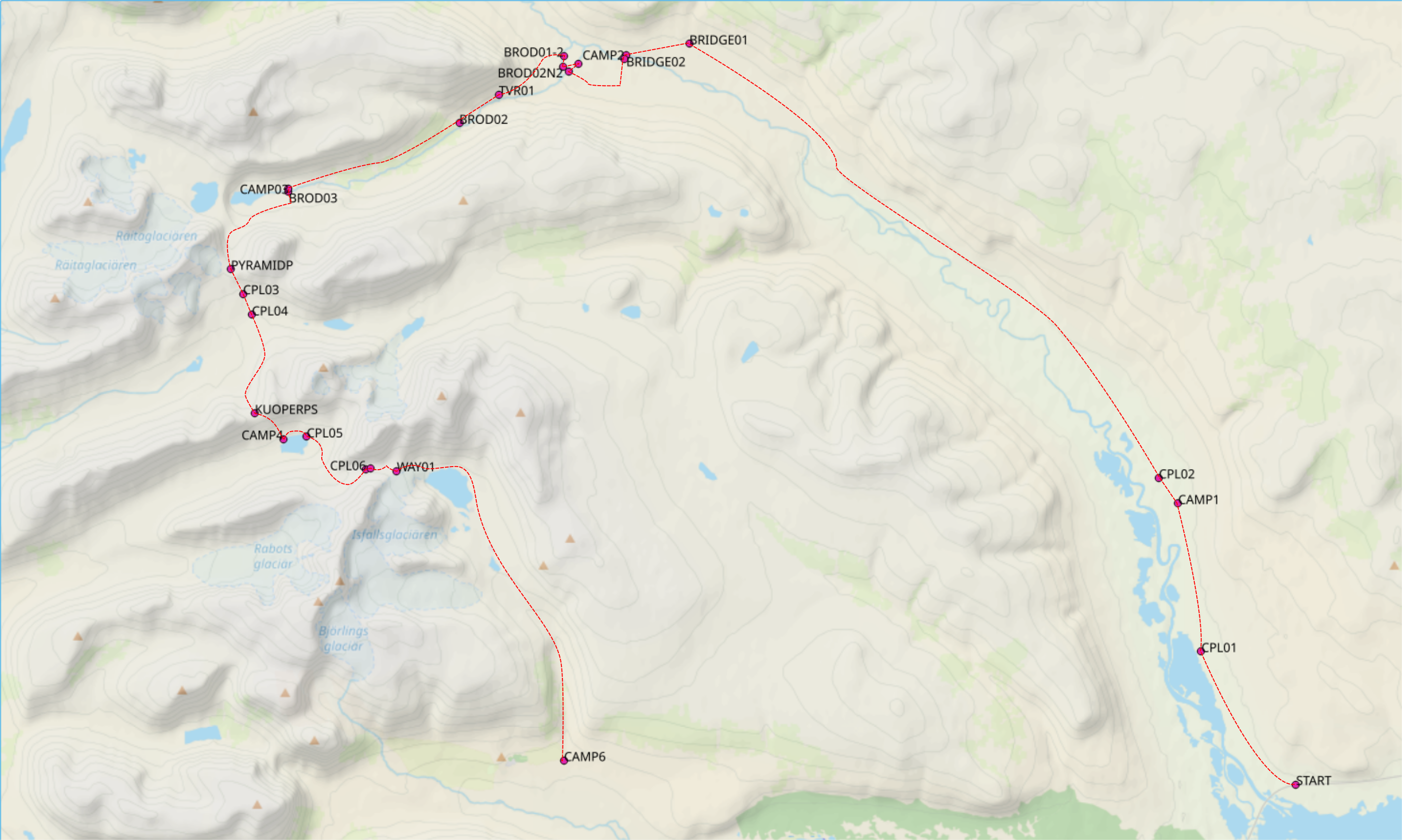 Общий вид нитки маршрута (карта — https://www.openstreetmap.org)